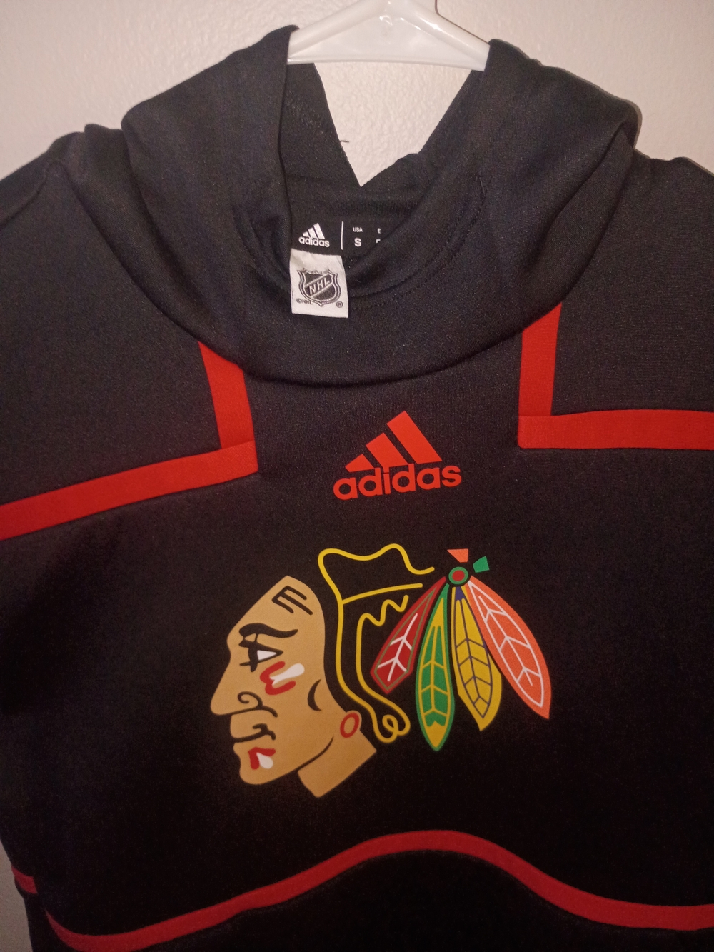 adidas Men’s Black Chicago Blackhawks Crewneck Sweatshirt with Red Accents